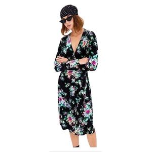 NEW ZARA BLACK VELVET FLORAL KIMONO WRAP DRESS
